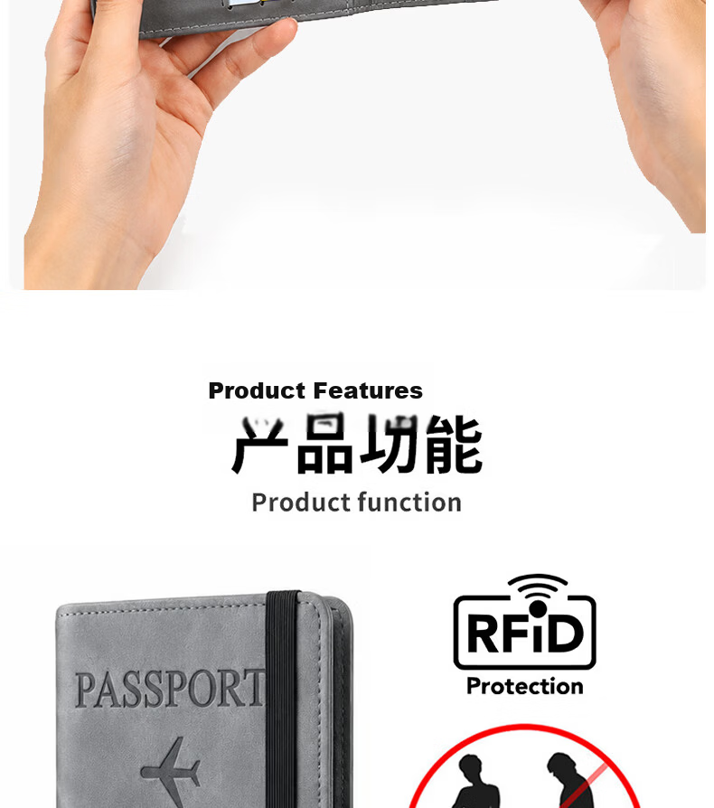 JOYTOUR Passport Holder Storage Wallet Anti-Theft Card Protection Case Coin Purse Bank Card Holder Portable Travel Gray 6