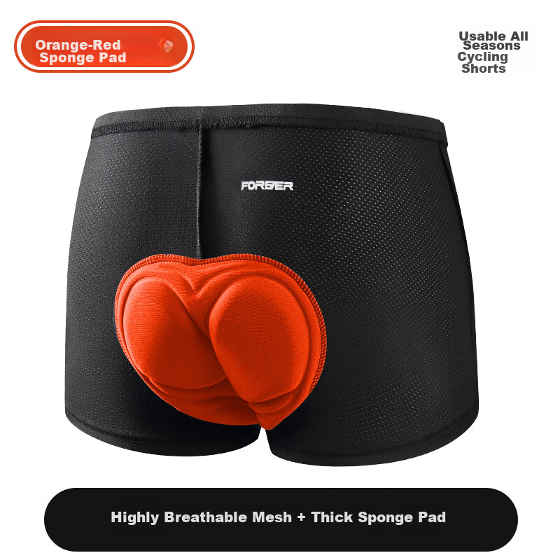 Forever Men's Cycling Padded Shorts Shock-Absorbing Silicone Mountain Road Bike Shorts Four Seasons Orange Sponge Size S