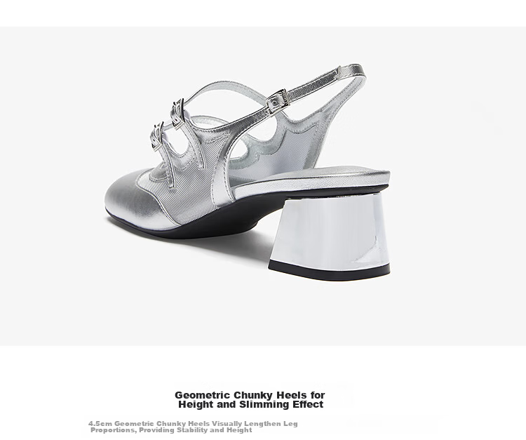 Lairdson Mall Silver Sheepskin Chunky Heel Mary Jane Sandals Women 6M50501 Moonlight Silver SVK 34 6