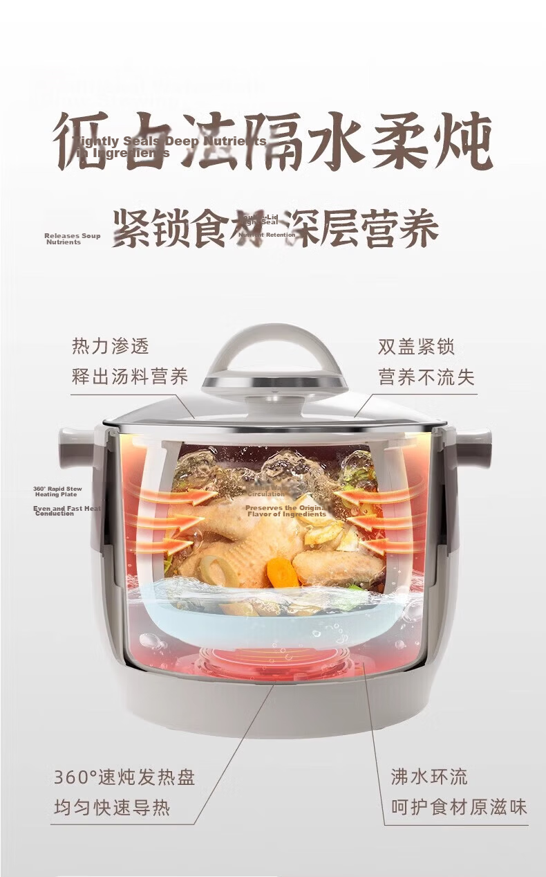 Bear Electric Ceramic Slow Cooker Large Capacity 3-5 People Stew Pot Soup Cooker White Porcelain Electric Stew Pot 11