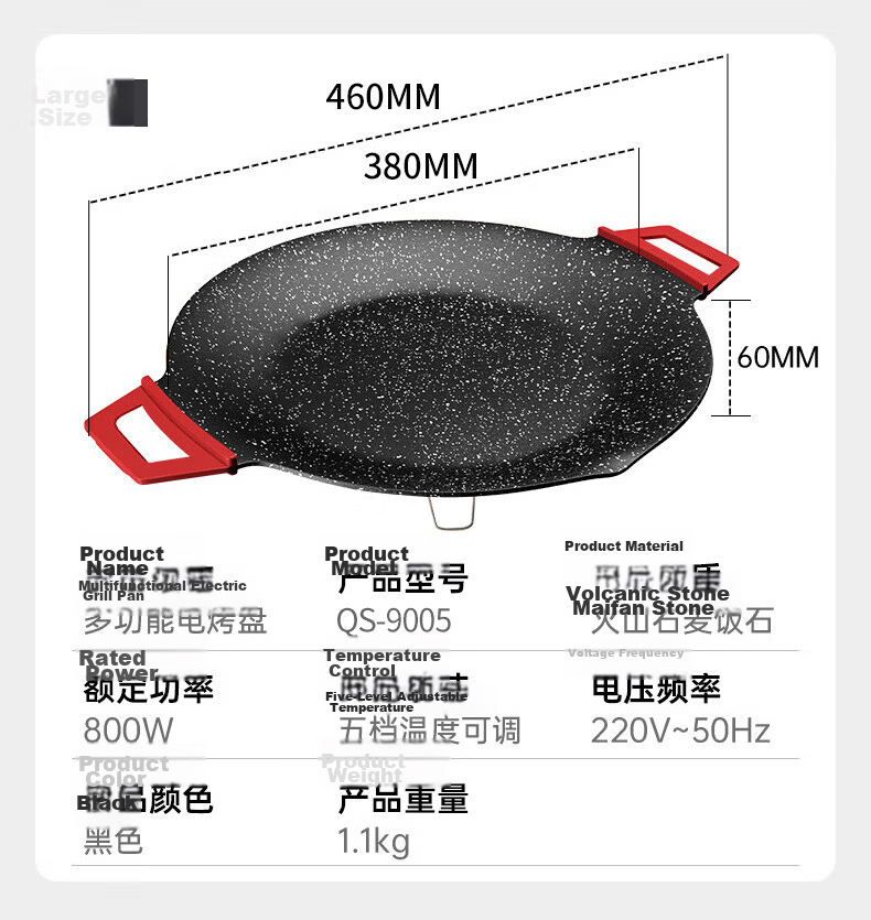 Yiduo Red Handle Round Non-Stick Korean BBQ Grill Pan for Outdoor Steak and Meat Cooking 15