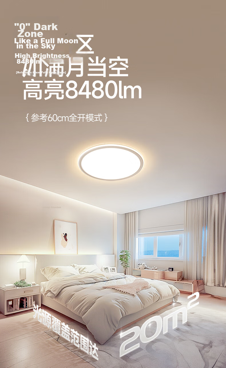 HP Pure Eye Protection Ultra-Thin Seamless Bedroom Ceiling Light Simple Children's Room Lamp Zhongshan Lighting Morning Light 12