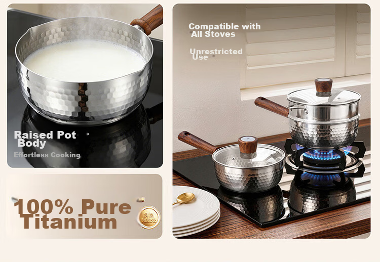 Carrot Pure Titanium Baby Milk Pot Non-Coated Yukihira Pot Infant Small Milk Pot Soup Pot Instant Noodle Pot Integrated 22cm 3