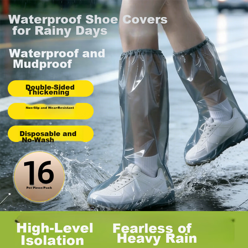 Unokang Disposable Waterproof Rain Shoe Covers Thickened Non-slip Wear-resistant Extended Long Boots for Children and Adults Unisex Gray