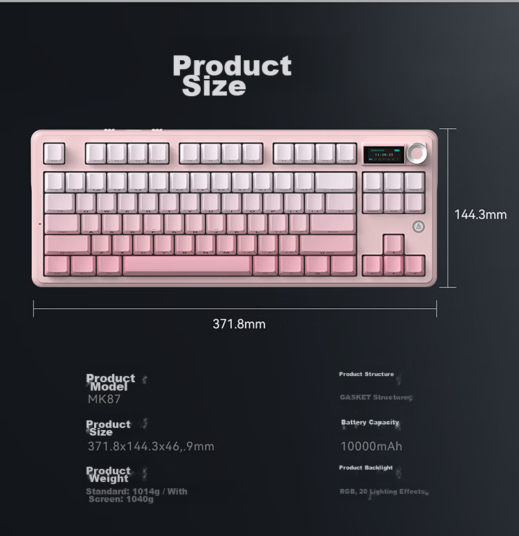 AJAZZ AJAZZ MK87 Wireless Mechanical Keyboard, Dual 8K Polling Rate, Wired/2.4G/Bluetooth, E-Sports Gaming 87-Key Mechanical Keyboard, Original Side-Engraved White Frosted, Xueke Switches 13