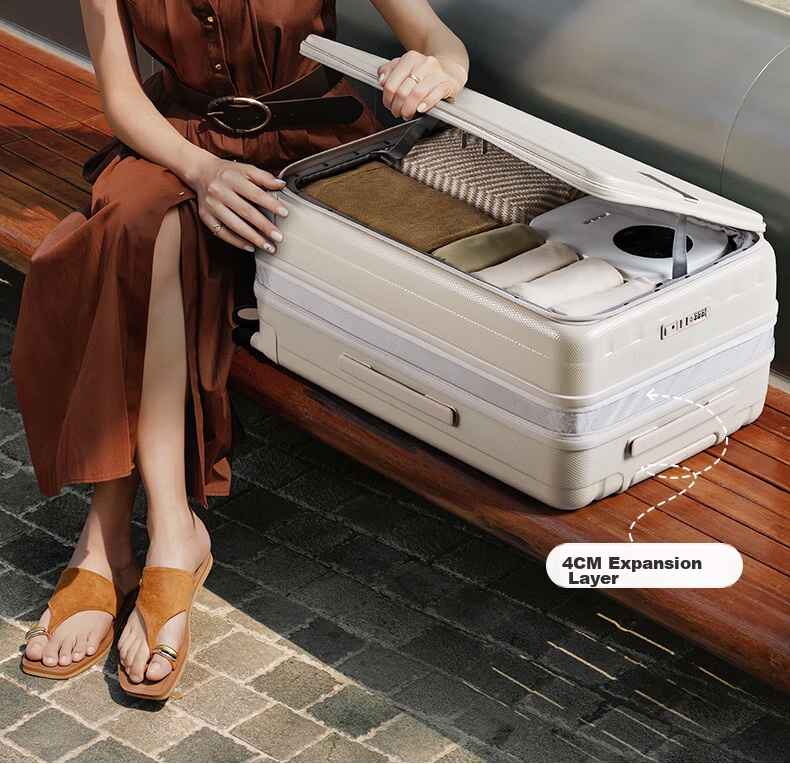 Hanke Expandable Luggage Women Trolley Large Capacity Men Carry-On Suitcase 20 Inch Ivory White Side Opening 2