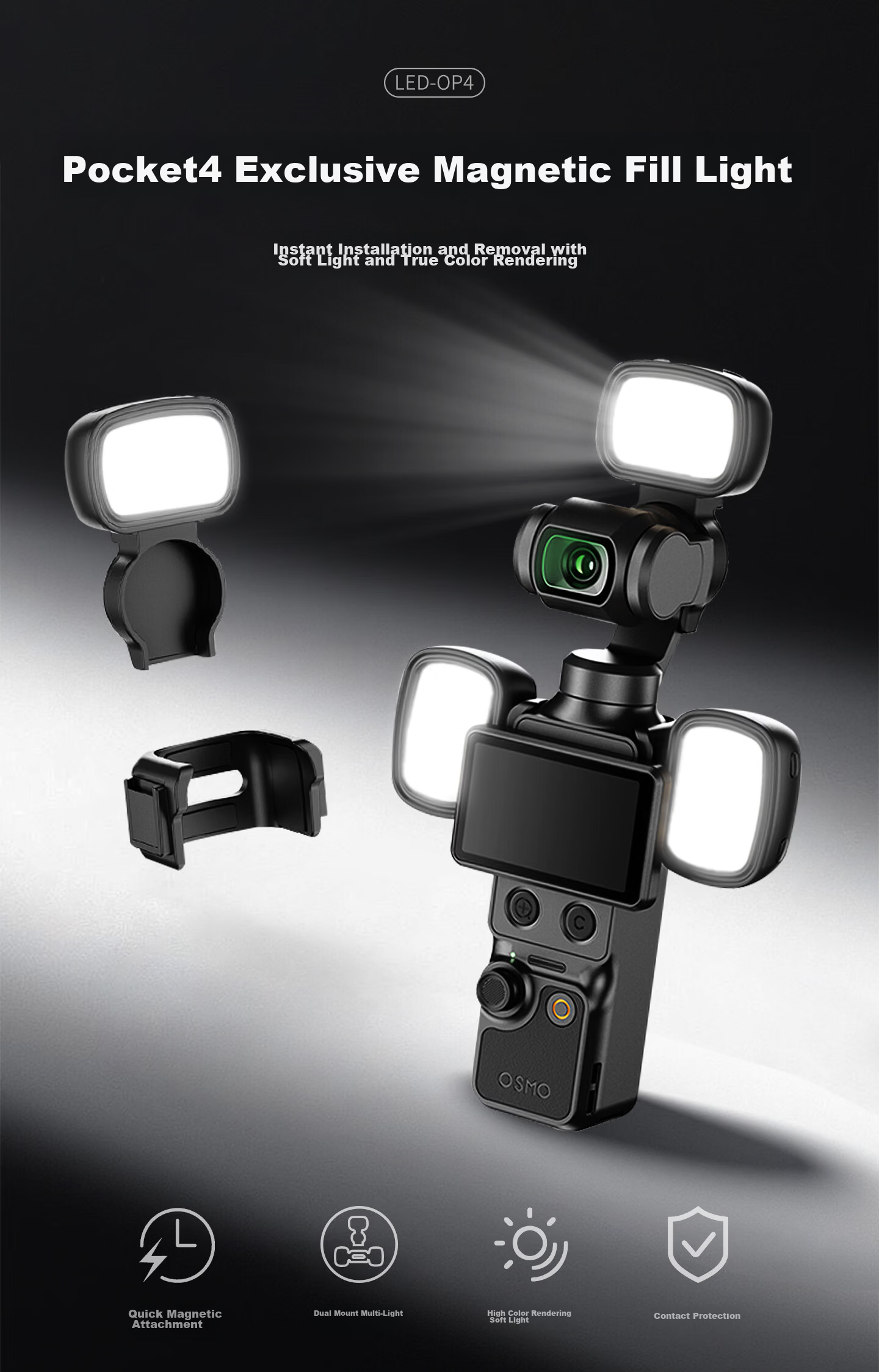 JJC Magnetic Fill Light for DJI Pocket 4, Magnetic Lighting Accessory for DJI Osmo Pocket Gimbal Action Camera, Vlog Shooting Portable Mini Pocket Light 1