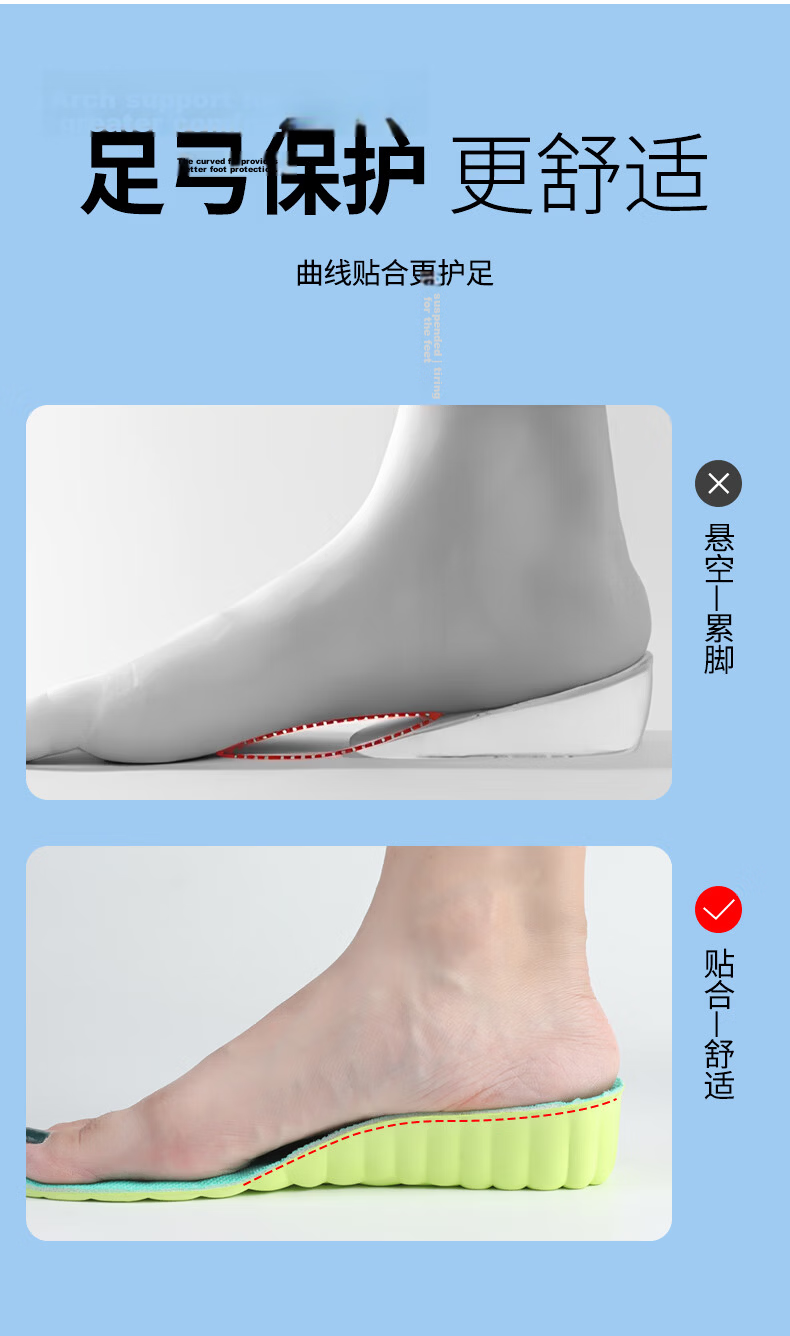 FOOTOPPO Popcorn Height Increasing Insoles for Men, Sports Deodorant Antibacterial Men's Leather Shoes, Long Standing Shock Absorption Soft Elastic Invisible Height Increase Pads 8