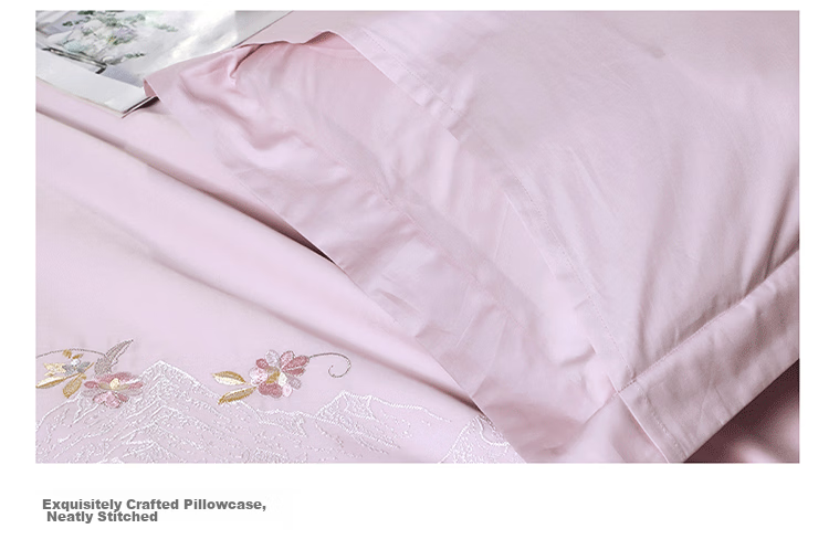 Fuanna 60S Long-Staple Cotton Embroidered 4-Piece Bedding Set 100% Cotton Sheet and Duvet Cover Double Extra Large 230*229cm Mountain Scenery 14