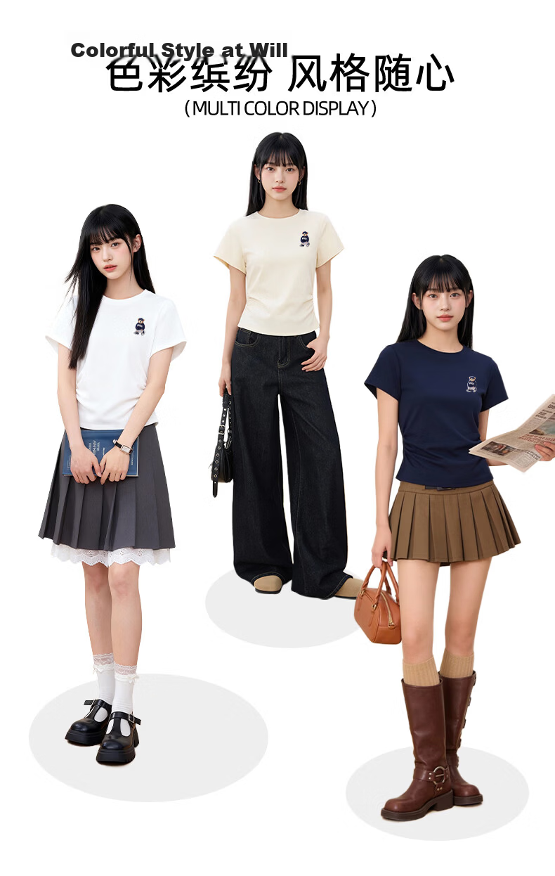 SPAO Bear Shoulder Slim Fit Short Sleeve T-Shirt Women 2026 Summer Ruched Waist Slim Casual Short Versatile Top 6