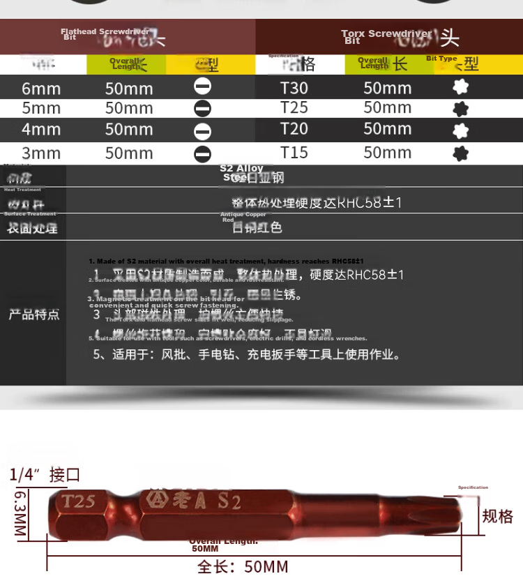 LAOA LAO A Plum Blossom Star Screwdriver Bits Set 10pcs T20*50mm LA612T20 3