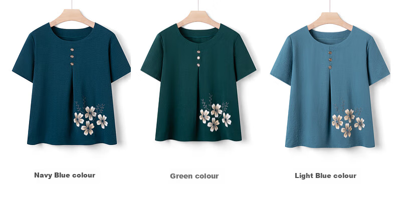 Fengxiao Middle-aged and Elderly Women's Summer Short Sleeve Loose Cotton Silk Top Set for Grandma 5