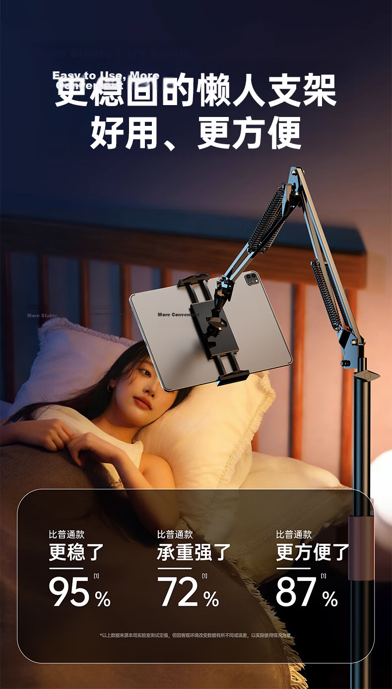 Stack Flat Stand Floor iPad Phone Holder Lazy Bracket Adjustable Cantilever Telescopic Mount Live Streaming Overhead Shooting Video Stand for Watching Shows and Online Classes 3