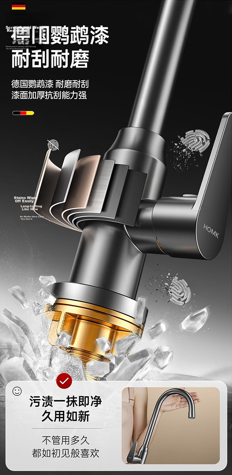 HOMK Seiko Single Cold Kitchen Faucet Stainless Steel Sink Faucet Household Faucet 4