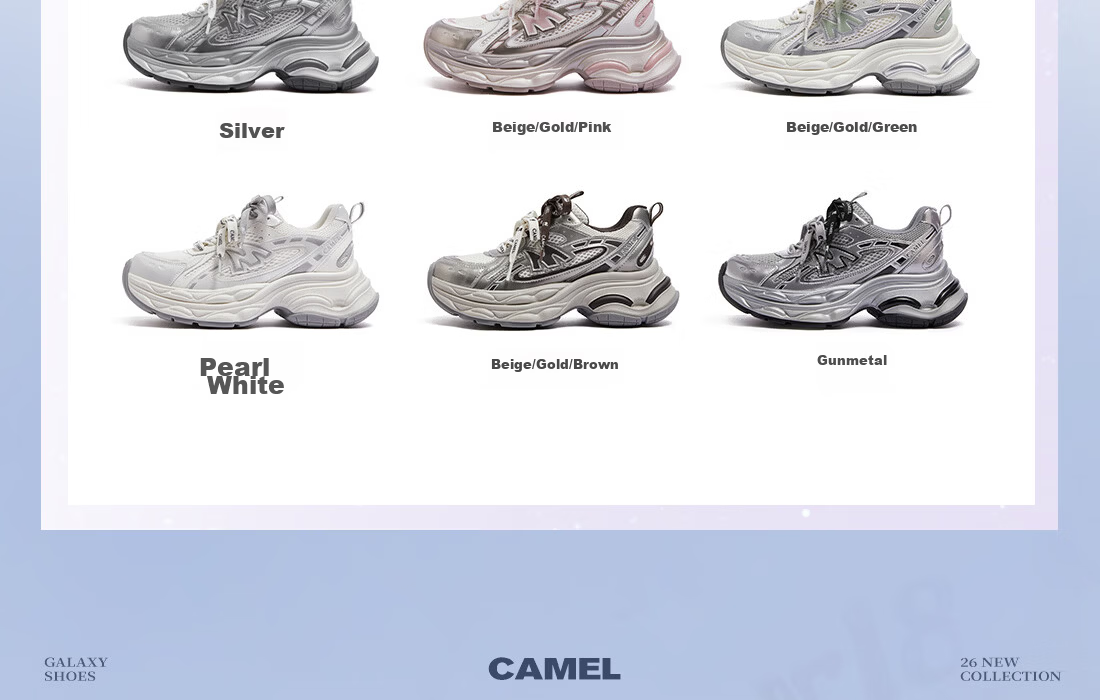 CAMEL Galaxy 3rd Generation Dad Sneakers Women's Height Increasing Outdoor Casual Shoes L26S283014W Pearl White (Mesh) Size 40 19