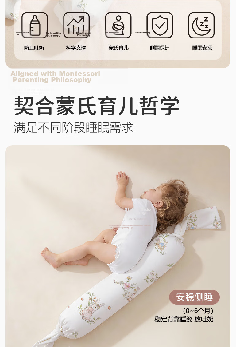 Magmang Candy Pillow Baby Cotton Pillow Infant Soothing Pillow Side Sleeping Hug Pillow Newborn Support Pillow 18*86cm 2
