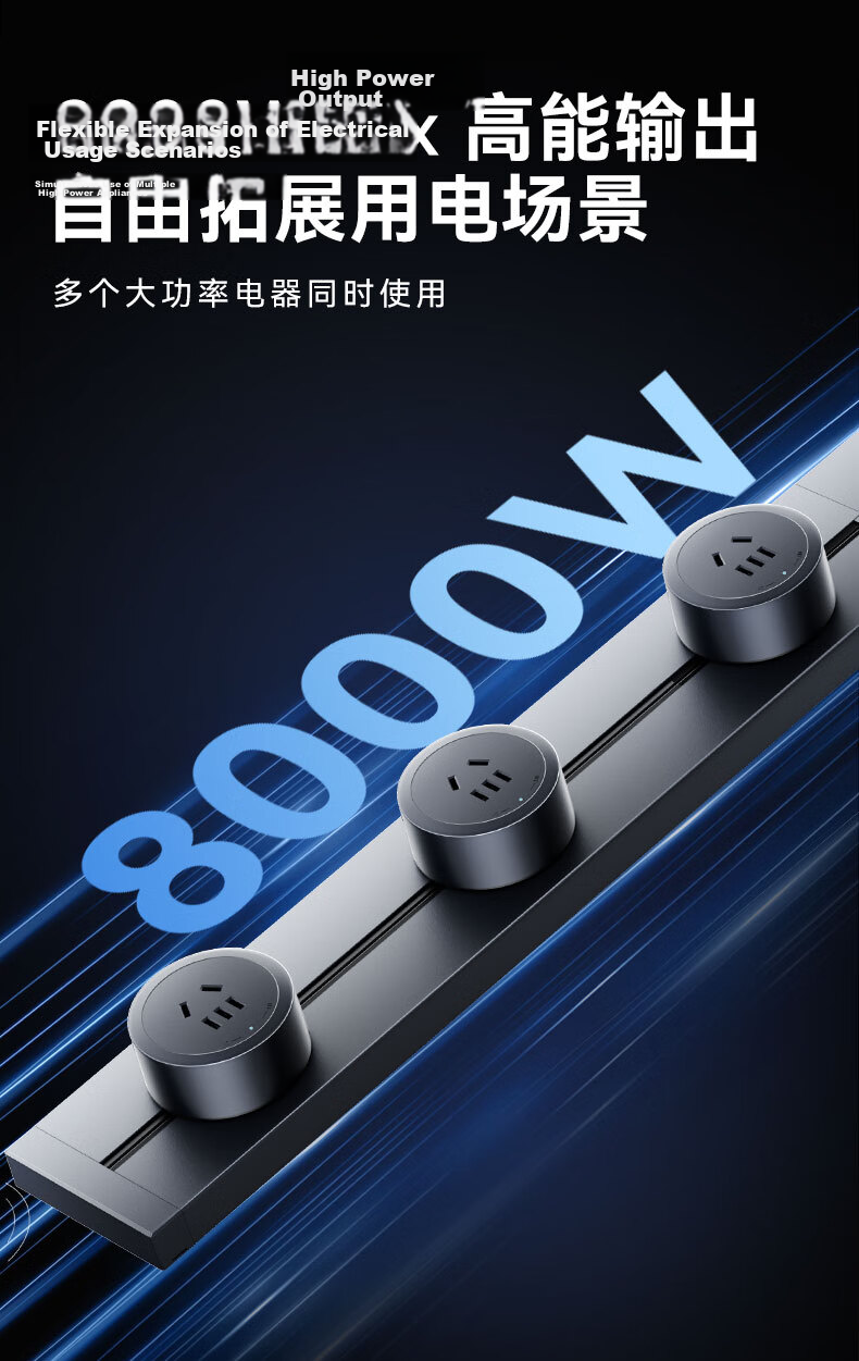 Newton's Law Quantum Track Socket Movable Wall Socket No-Drill Wall-Mounted Sliding Track Power Strip 8000W High Power 50cm Track + 4 Adapters 5