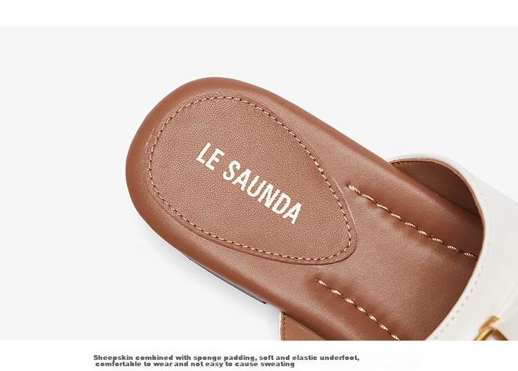 Le Saunda Fashion Genuine Leather Low Heel Outdoor Toe-Post Flip Flops 6M17901 Pear Blossom White OWL 38 8
