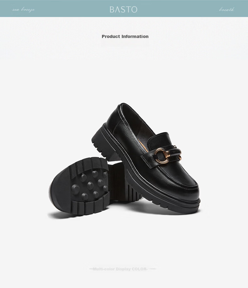 BASTO 26 Spring Loafers Simple College Style Chunky Heel Women's Single Shoes TFW68AA6 Black 41 13