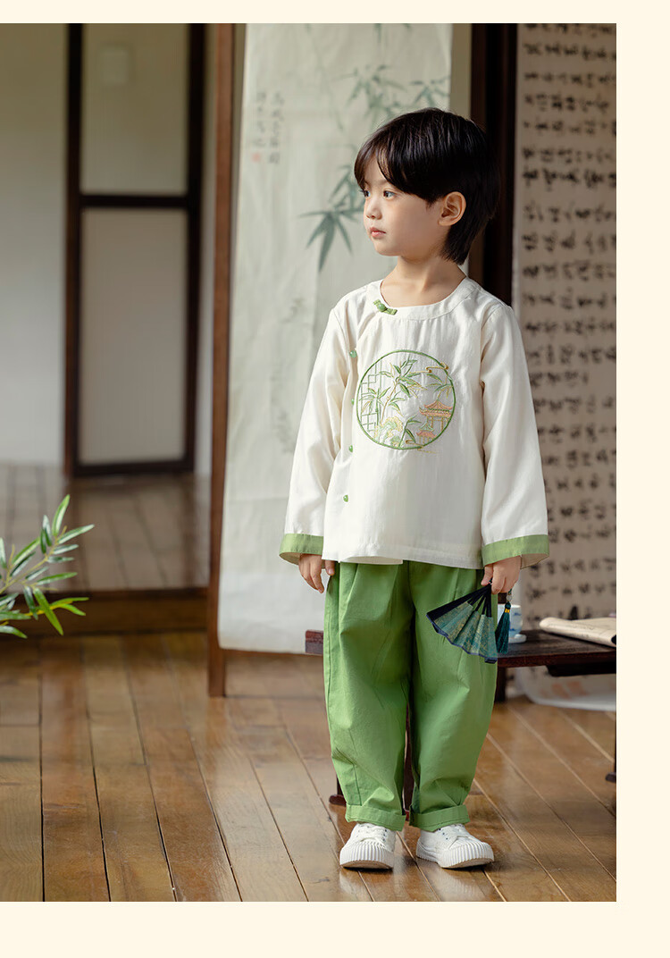 Menghu Zhujing Hanfu Boys' 2026 New Style Chinese-Style Children's Traditional Costume Graduation Performance Top, Off-White, Size 100 14