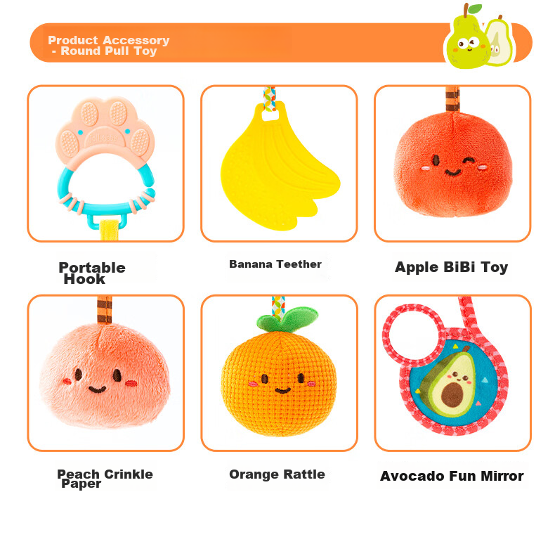 Jollybaby Baby Toy Pull-and-Play Car Hanging Sensory Development Educational Crib Rattle - Farm Triangle Pull-and-Play 22