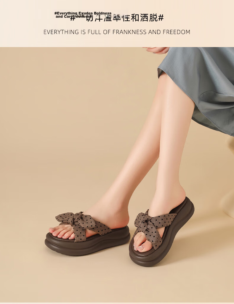 DAPHNE 2026 Summer New Polka Dot Bow Thick Sole Height Increasing Comfortable Outdoor Slippers for Women 16