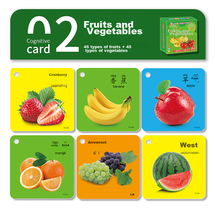 Dipuer Colorful Cards for Baby's Early Education, 3-6 Months Cognitive Cards, Picture Recognition Cards, Animal Cards, Object Recognition Cards 6