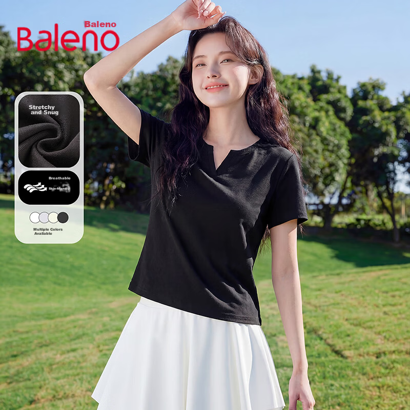 Baleno Short V-Neck Shoulder-Fitting Short Sleeve T-Shirt for Women 2026 Summer New Slim Fit Korean Style Fashionable Versatile Top