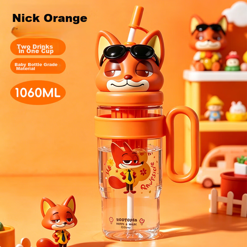Disney High-Quality Straw Water Bottle for Women, Summer Durable Plastic Large Capacity Portable Cartoon Kids Drinking Cup