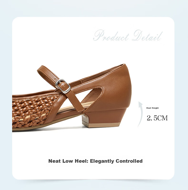 BASTO French Style Woven Hollow Breathable Ballet Mary Jane Sandals Women's Flats F5091BQ6 13