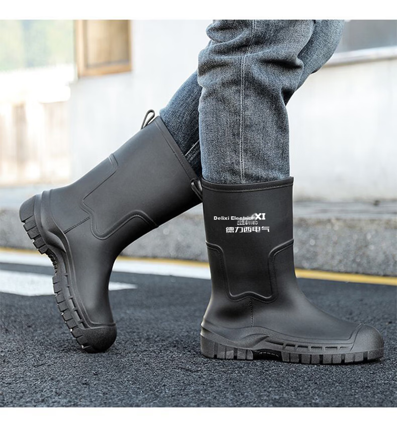 Delixi Electric Fashion Women's Rain Boots Black Mid-Calf 25CM Adult PVC Waterproof Slip-Resistant Durable Water Shoes 14