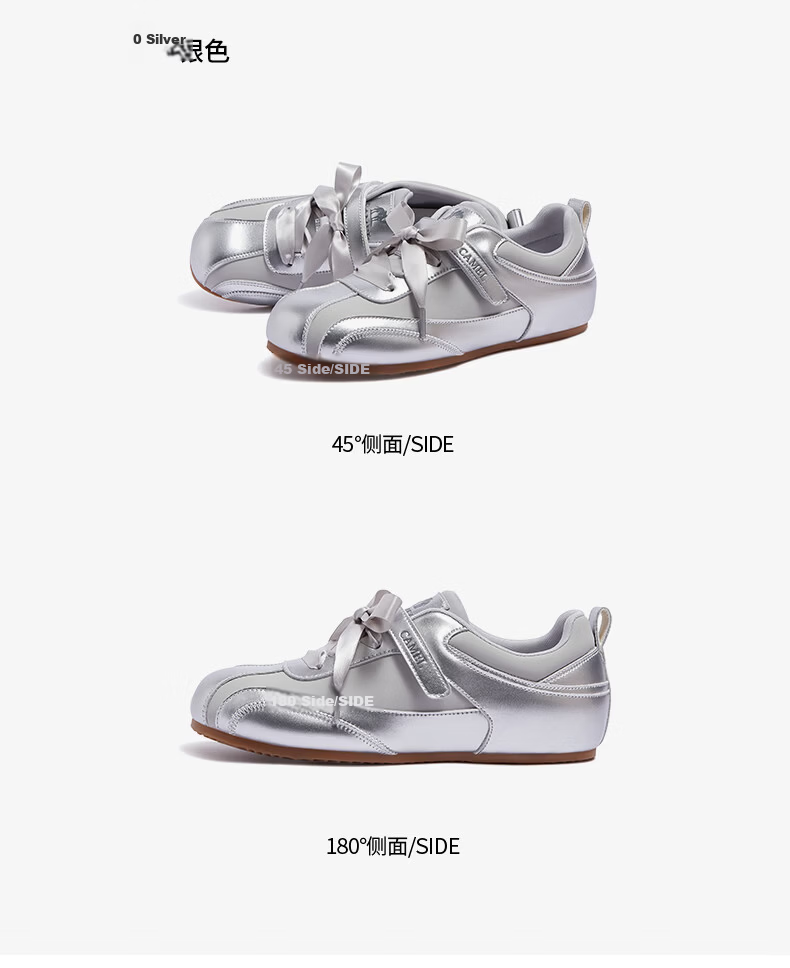 CAMEL Ribbon Thin Sole Derby Shoes Women Retro Casual Ballet Style Sneakers L26A255054 Silver Size 40 22