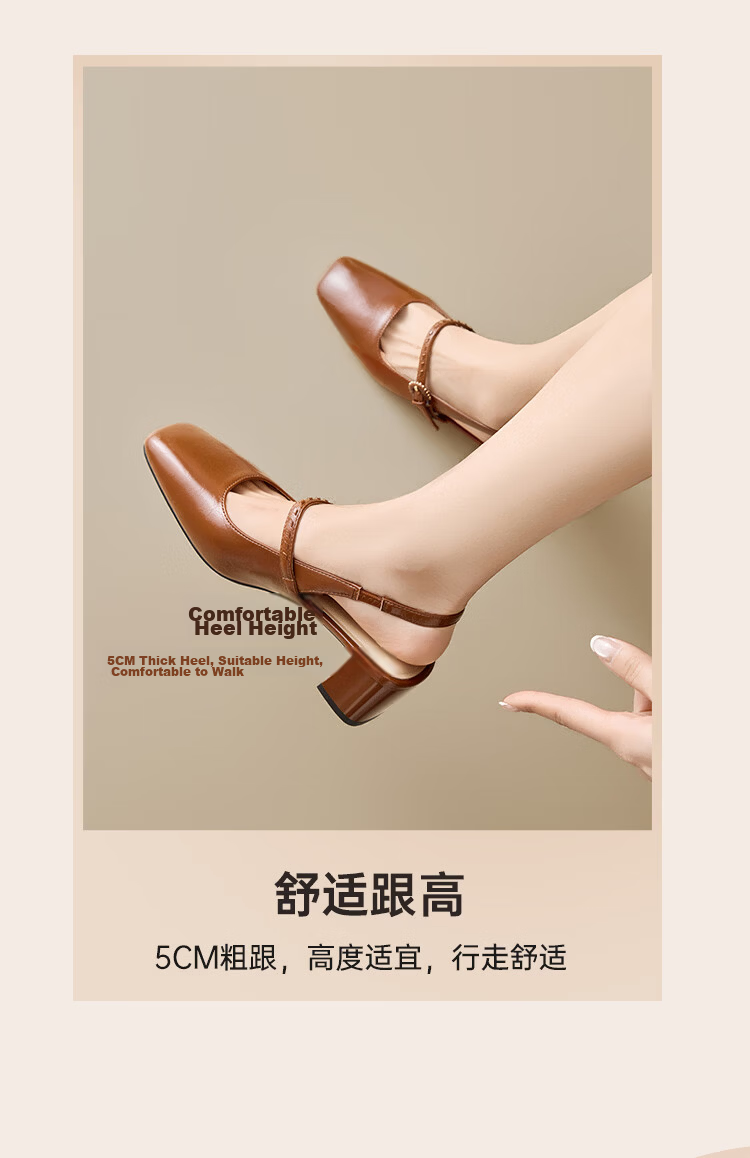 Josiny French Style Square Toe Mary Jane Shoes for Women 2026 Chunky Heel Backless Comfortable Closed Toe Sandals Beige Size 34 4