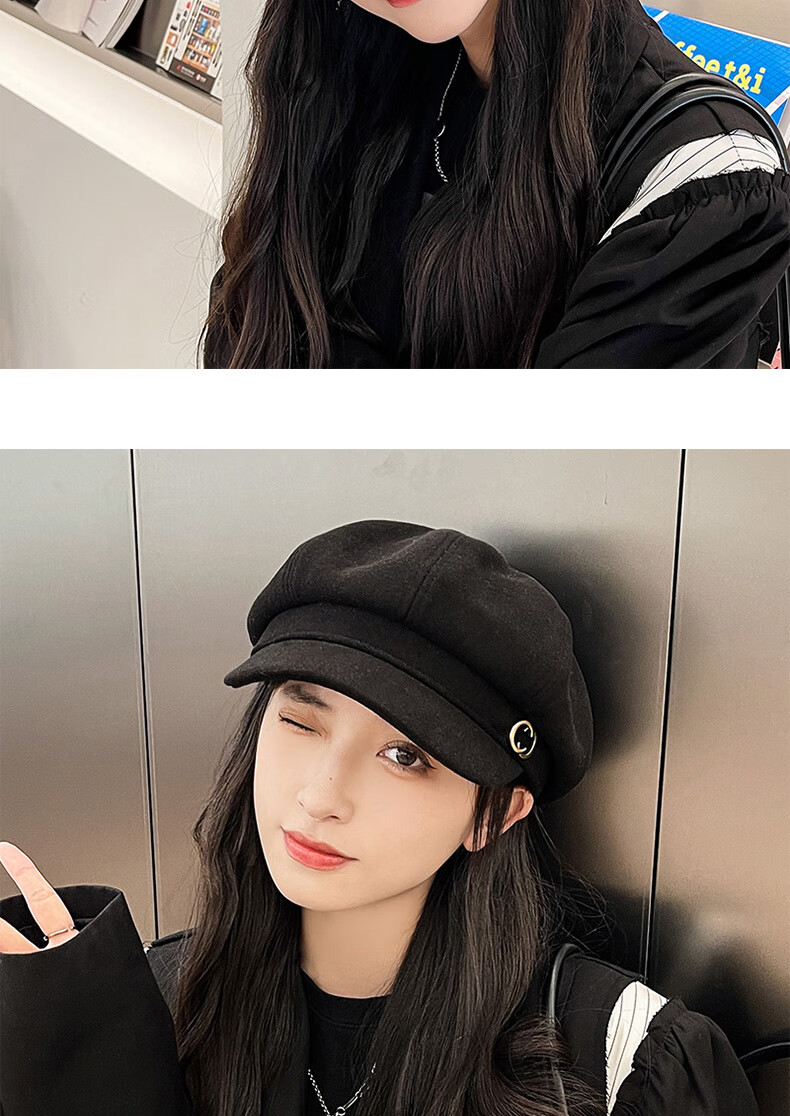XUEXIMAN Women's Beret Korean Style British Vintage Versatile Face-Slimming Octagonal Painter Duckbill Cap 9
