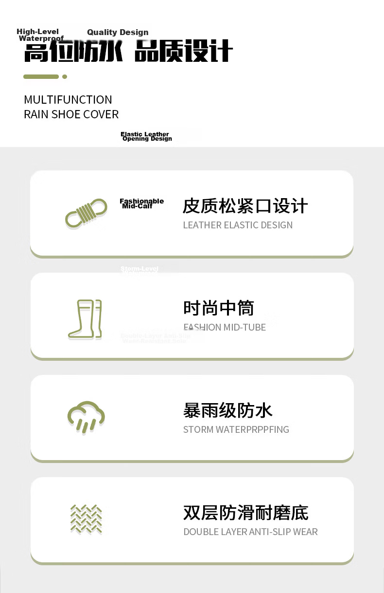 KINGLOVOUN Women's Rain Boots 2026 New Fashion Mid-Calf Waterproof Slip-Resistant Rubber Shoes Black Size 38-39 2