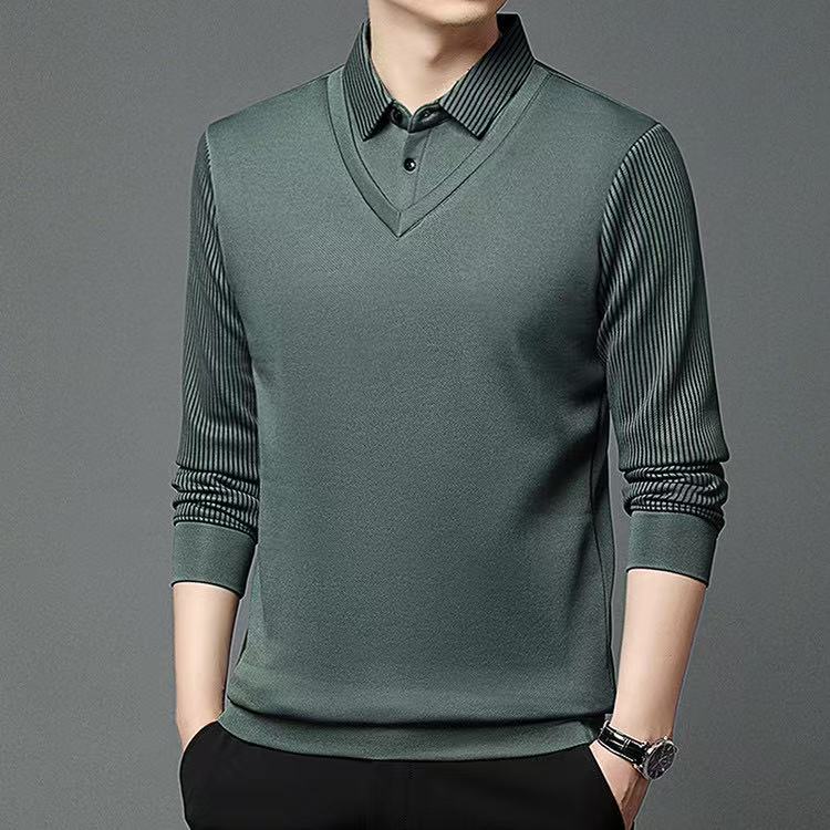 RED DRAGONFLY Men's Knitted Sweater Solid Color Simple Versatile Fashion Comfortable Skin-friendly Warm Pullover Fake Two-piece Shirt Ha Qing XL 15