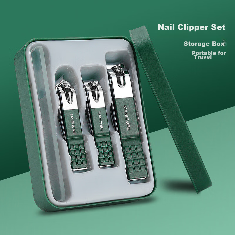 Meijia Life Dark Green Boxed 4-Piece Nail Clipper Set Splash-Proof Portable Beauty Tool Gift Set