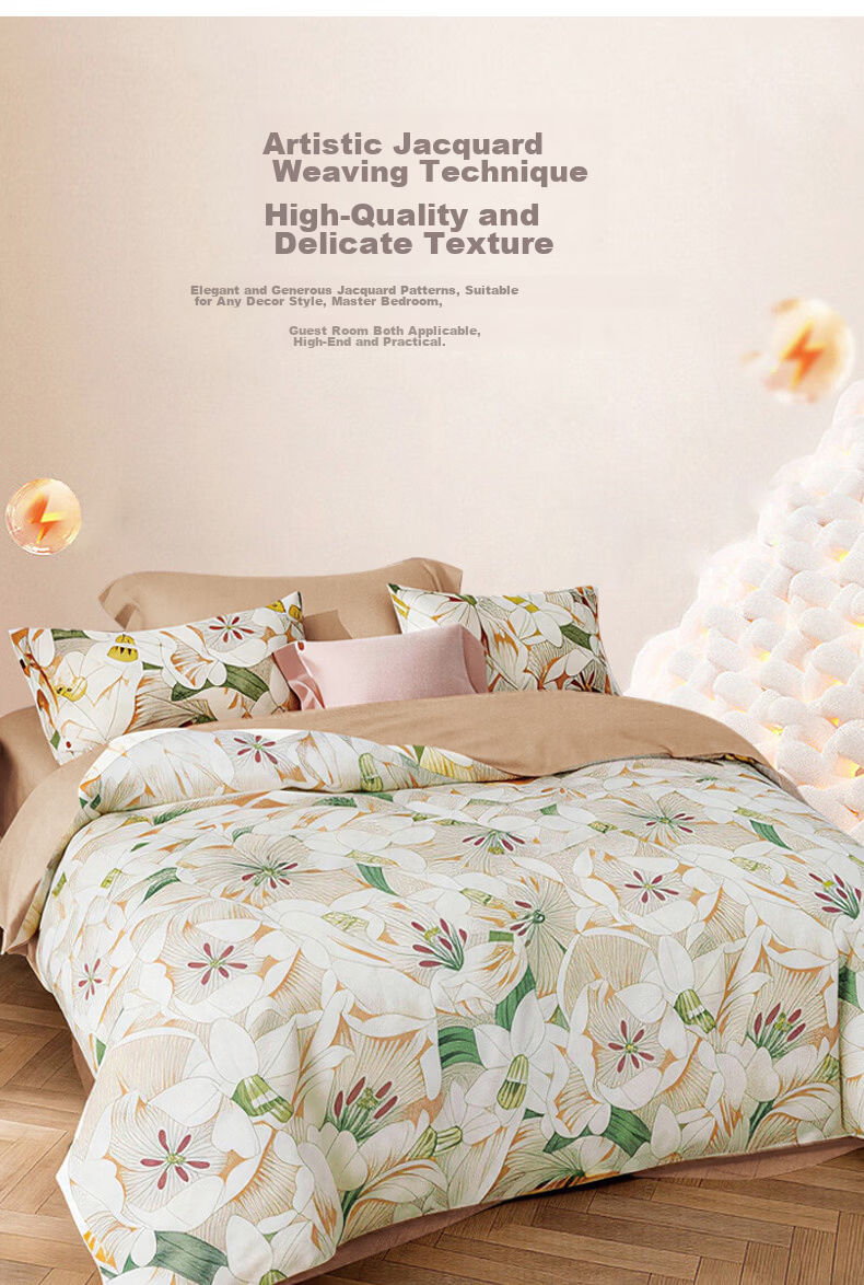 KINTHERI Jacquard Four-Piece Bedding Set for Comfortable Sleep, Enjoy Life, Duvet Cover: 200×230cm 5