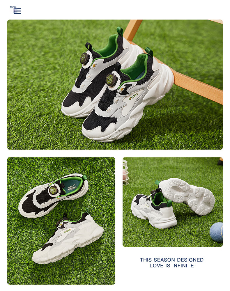 ERKE Kids Casual Shoes Boys and Girls Mesh Breathable Cushioning Running Shoes Microcrystal White/Moonstone Gray/Steel Gray Size 37 38