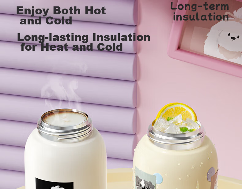 HAERS Insulated Water Bottle for Women Students High-Value Straw Cup Portable Cold Storage Punk Puppy (Black Pink) 560ml 8