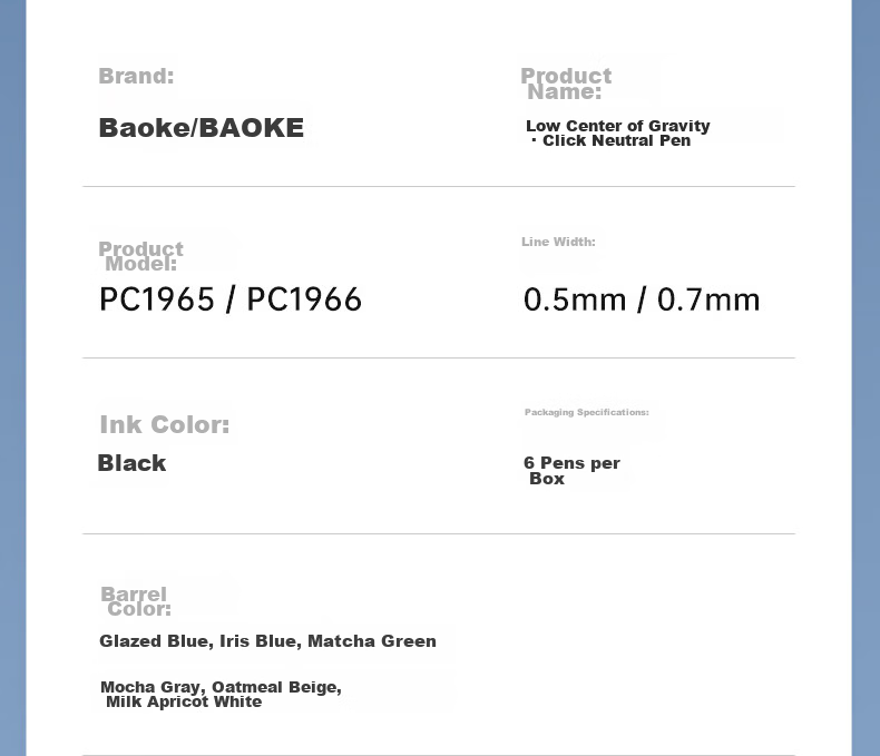 BAOKE PC1965 0.5mm Colorful Barrel Retractable Gel Pen Quick-Dry Student Office Black Ink Signature Pen Milk Apricot White 6pcs/Box Free Shipping 14