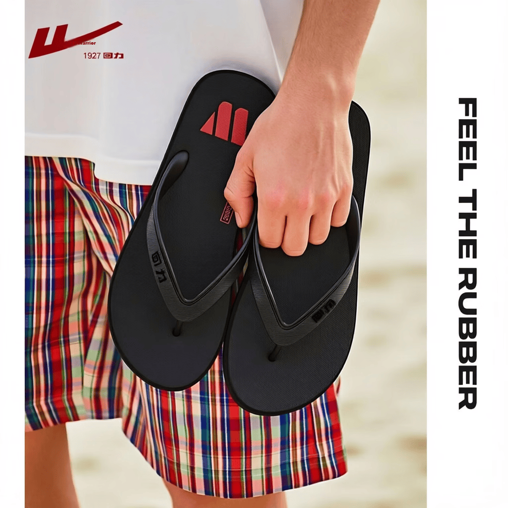 Warrior Men's Summer New Herringbone Flip Flops Non-Slip Odor-Resistant EVA Outdoor Beach Sandals Black Size 41 5
