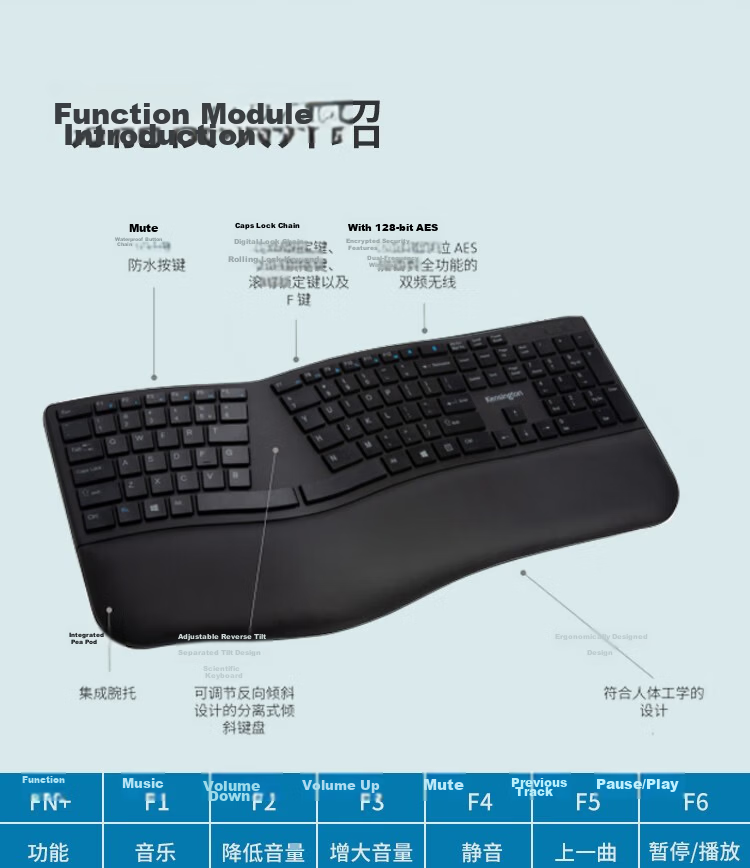 Kensington KB680 Ergonomic Full-Size Wireless Bluetooth Keyboard for Office, Connects to 3 Devices, 14 Customizable Keys K72485CNA 9