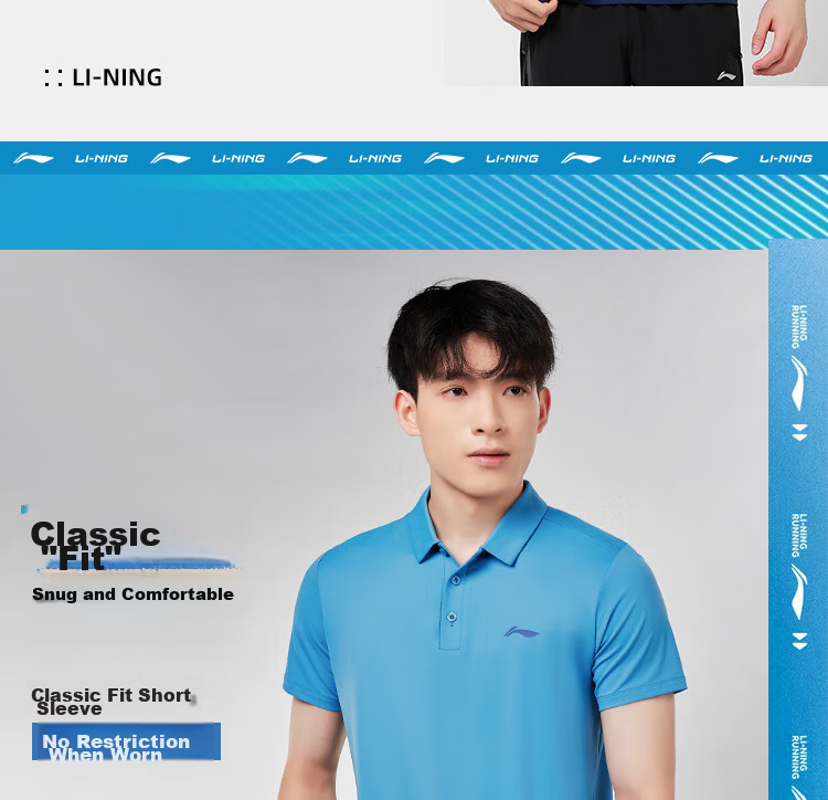LI-NING Men's Short Sleeve Polo Shirt Breathable Moisture-Wicking Sports Casual Fashion Tee 11