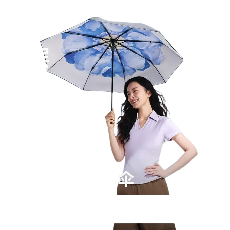 Beneunder UV Protection Sun Umbrella Sunscreen Umbrella Three-Fold Double-Layer Black Coated Rain and Sun Umbrella BM011 Bluebell