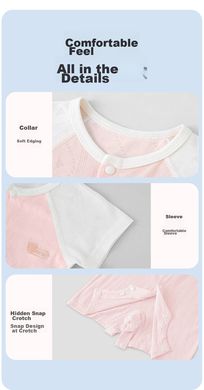 Aibao Baby Short-Sleeve Romper Summer Thin Newborn Infant Short-Sleeve Jumpsuit Pink White T318 Size 80 8
