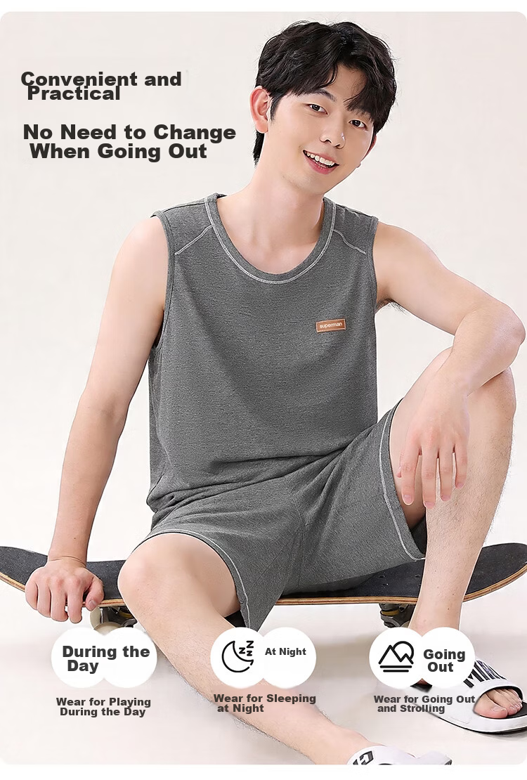 Bingxue Cotton Youth Vest Set Boys' Modal Ice Silk Summer Thin Cool Development Period Shorts Two-Piece Pajama Set 7