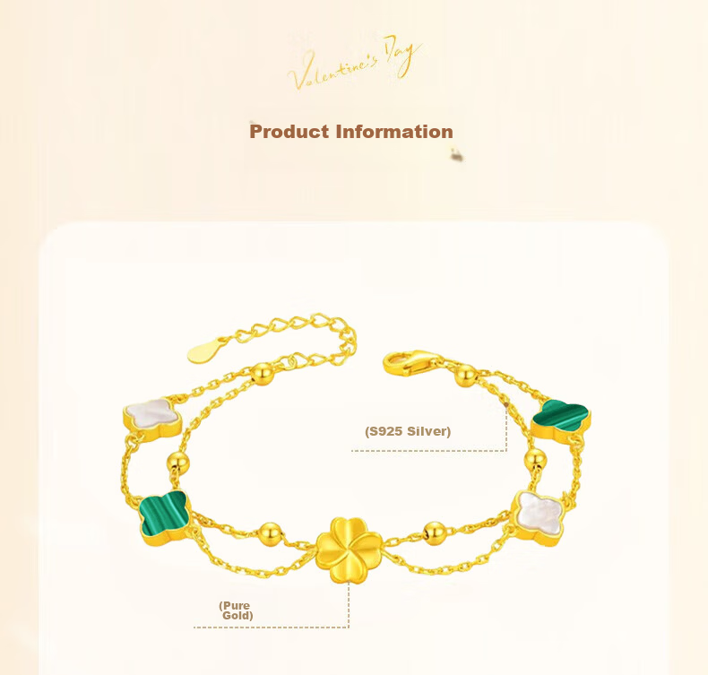 Sino Gem Pure Gold Lucky Four-Leaf Clover Bracelet for Women Luxury High-End Gift for Girlfriend Birthday Qixi Valentine's Day 15