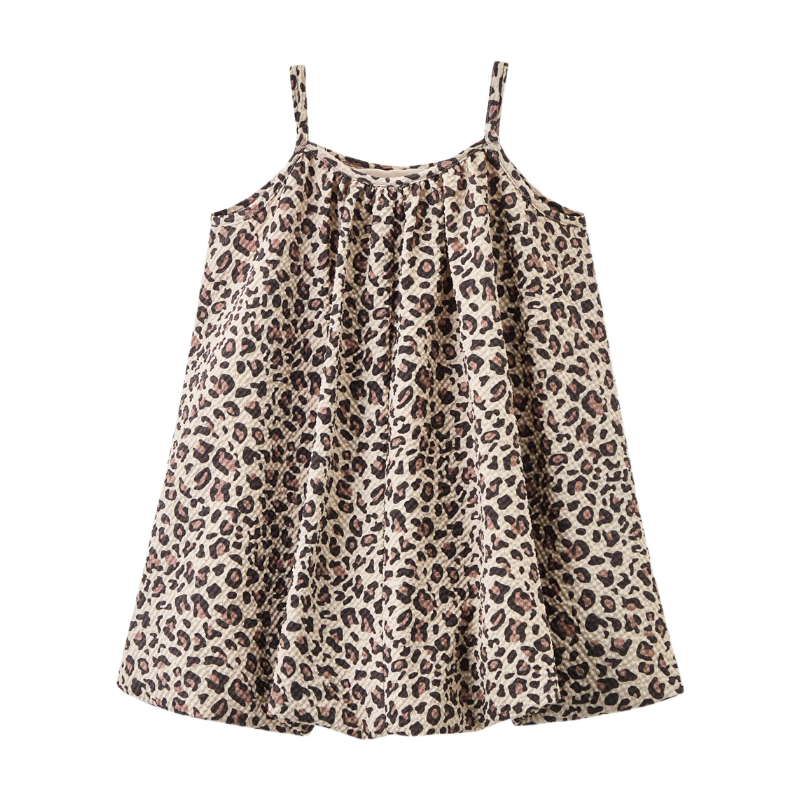 ASK JUNIOR Kids Summer Leopard Print Sleeveless Bubble Dress for Girls