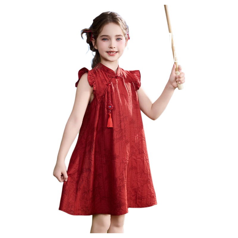 ASK JUNIOR Children's Dress Girls Summer Chinese Style New Traditional Princess Dress for Older Kids